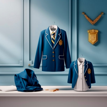 School uniforms, various designs and options. Blue colors. High quality illustrationの素材