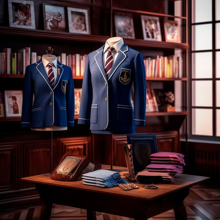School uniforms, various designs and options. Blue colors. High quality illustrationの素材