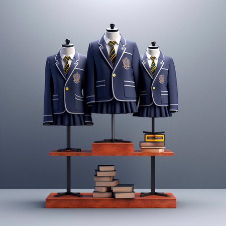 School uniforms, various designs and options. Blue colors. High quality illustrationの素材