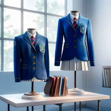 School uniforms, various designs and options. Blue colors. High quality illustrationの素材