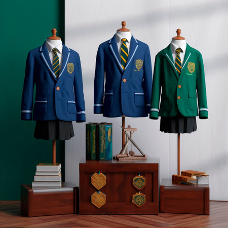 School uniforms, various designs and options. Blue colors. High quality illustrationの素材