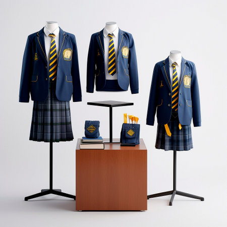 School uniforms, various designs and options. Blue colors. High quality illustrationの素材