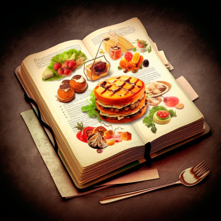 the recipe book is on the table. The cooking process. High quality illustrationの素材