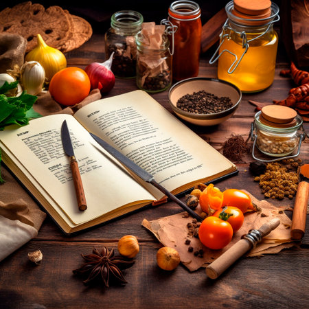 the recipe book is on the table. The cooking process. High quality illustrationの素材