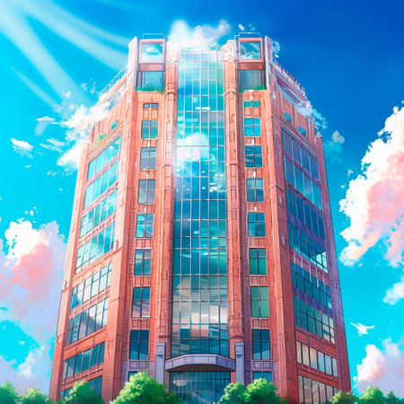modern skyscraper in anime style. High quality illustrationの素材