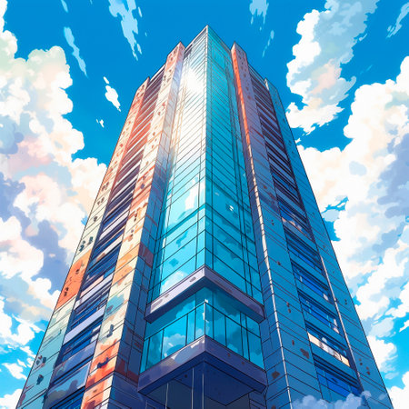 modern skyscraper in anime style. High quality illustrationの素材