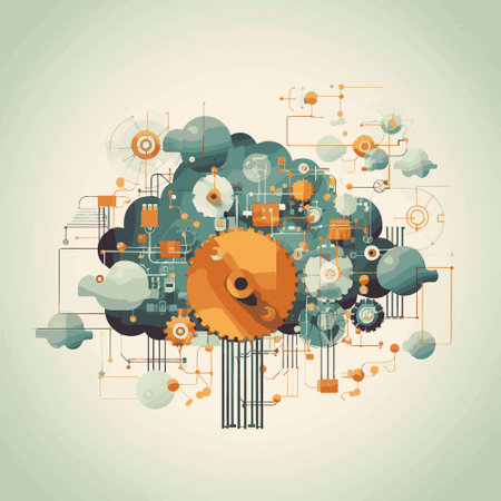 Cloud technology, steampunk cloud, gray background. Vector illustrationのイラスト素材