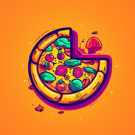 Graphic illustration of colorful pizzaの素材