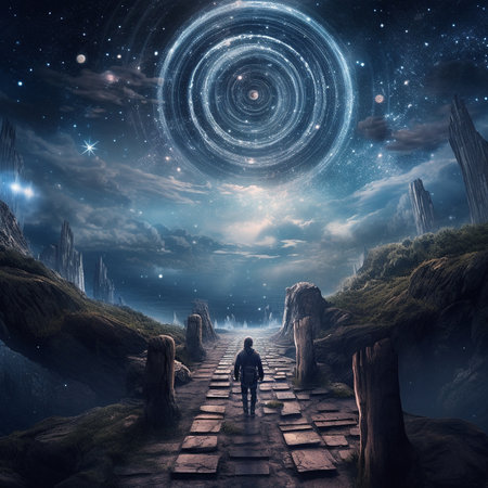 A path passing through unknown worlds. High quality illustrationの素材
