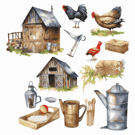 Farm objects, watercolor style. Vector illustration.のイラスト素材