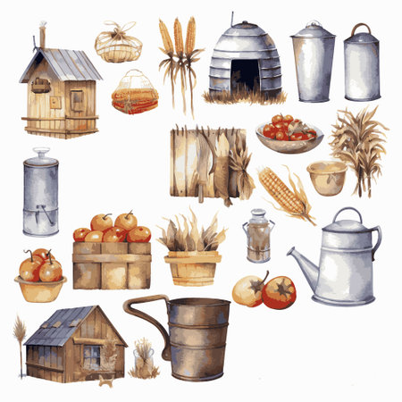 Farm objects, watercolor style. Vector illustration.のイラスト素材