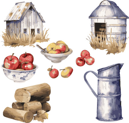 Farm objects, watercolor style. Vector illustration.のイラスト素材