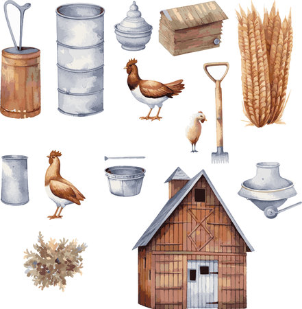 Farm objects, watercolor style. Vector illustration.のイラスト素材