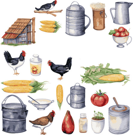 Farm objects, watercolor style. Vector illustration.のイラスト素材