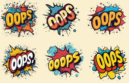 Set of Clouds With Oops Pop Art Message. Vector illustrationのイラスト素材