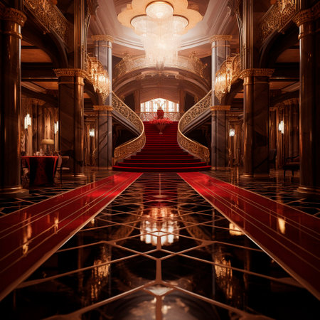 expensive designer royal interior with exclusive luxury elements. light , red, gold tones. High quality illustrationの素材