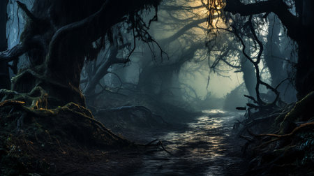 Gloomy Gothic forest in Gothic style. High quality photoの素材