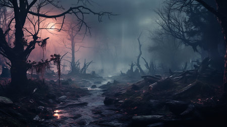 Gloomy Gothic forest in Gothic style. High quality photoの素材