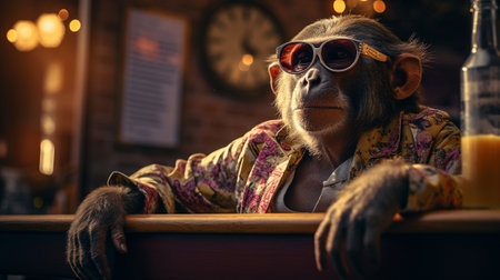 Realistic image of a monkey holding a beer bottle in his hand. High quality illustrationの素材