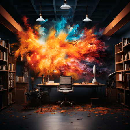 creativity bursts from the cabinet. Explosion in a room /High quality illustrationの素材