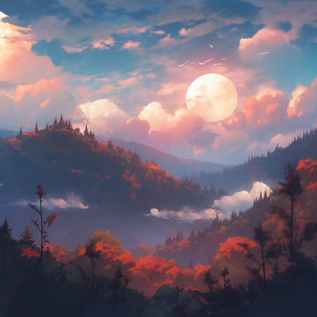 Beautiful mountain landscape in anime style. High quality illustrationの素材