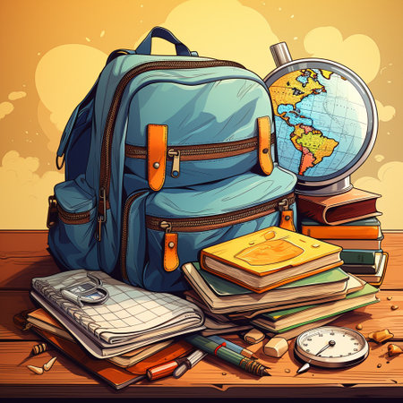 School backpack with textbooks. High quality illustrationの素材