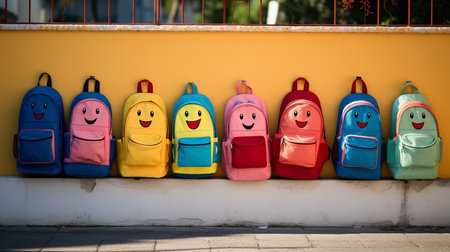 School backpack assembled for the beginning of the school year. High quality illustrationの素材