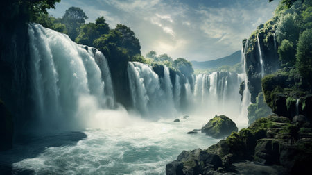Beautiful epic waterfall . High quality illustrationの素材