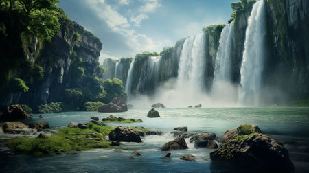 Beautiful epic waterfall . High quality illustrationの素材