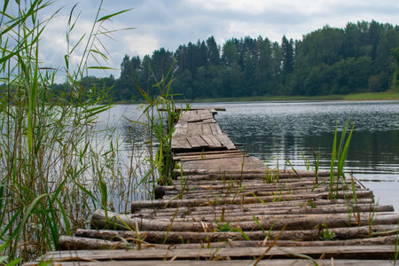 wooden bridge on the lake. high quality photoの写真素材