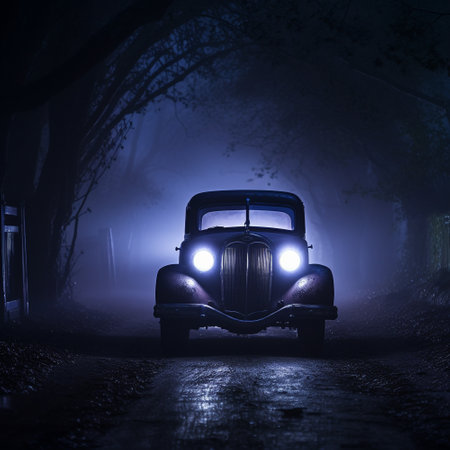 Car on a foggy road. High quality illustrationの素材