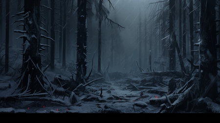 Gloomy snowy forest. High quality illustrationの素材