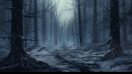 Gloomy snowy forest. High quality illustrationの素材