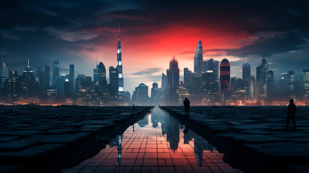 The background of the future. 2024 year of Technology, city, development. Panoramic view of the city. High quality illustrationの素材