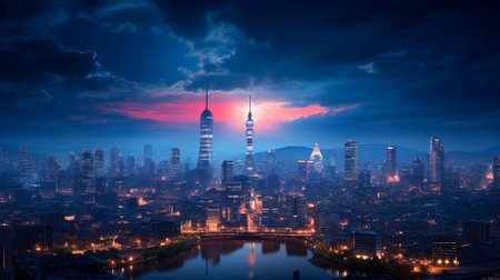 The background of the future. 2024 year of Technology, city, development. Panoramic view of the city. High quality illustrationの素材