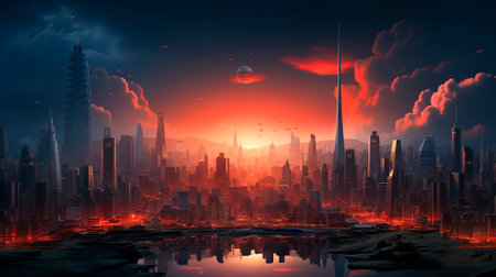 The background of the future. 2024 year of Technology, city, development. Panoramic view of the city. High quality illustrationの素材