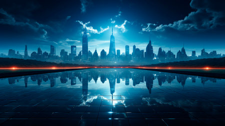 The background of the future. 2024 year of Technology, city, development. Panoramic view of the city. High quality illustrationの素材