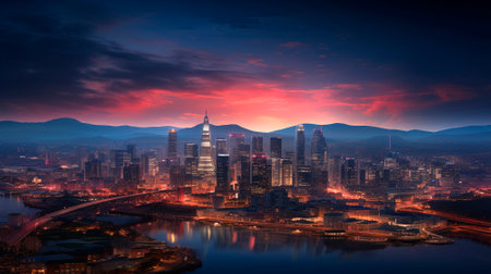 The background of the future. 2024 year of Technology, city, development. Panoramic view of the city. High quality illustrationの素材