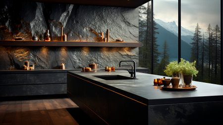 A luxurious desk in the library in a rich house. Dark tones. High quality illustrationの素材