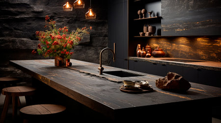 A luxurious desk in the library in a rich house. Dark tones. High quality illustrationの素材