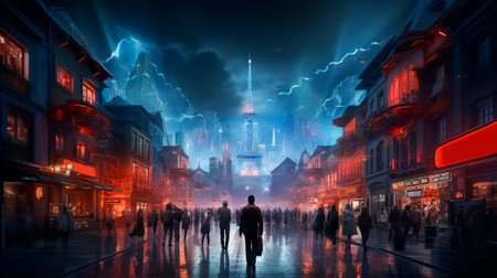 The background of the future. 2024 year of Technology, city, development. Panoramic view of the city. High quality illustrationの素材