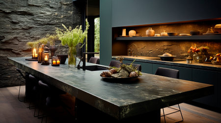 A luxurious desk in the library in a rich house. Dark tones. High quality illustrationの素材