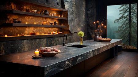 A luxurious desk in the library in a rich house. Dark tones. High quality illustrationの素材