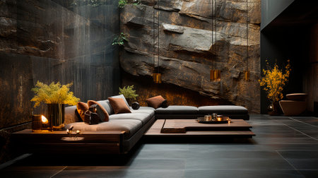 A luxurious desk in the library in a rich house. Dark tones. High quality illustrationの素材