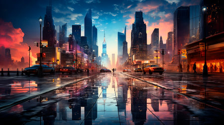 The background of the future. 2024 year of Technology, city, development. Panoramic view of the city. High quality illustrationの素材