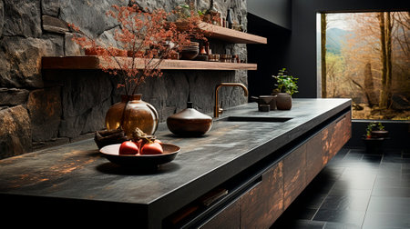 A luxurious desk in the library in a rich house. Dark tones. High quality illustrationの素材