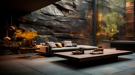A luxurious desk in the library in a rich house. Dark tones. High quality illustrationの素材