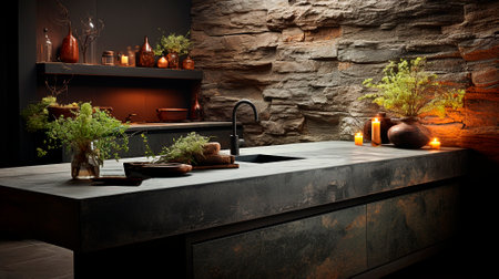 A luxurious desk in the library in a rich house. Dark tones. High quality illustrationの素材