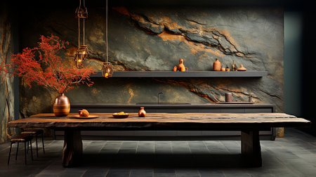 A luxurious desk in the library in a rich house. Dark tones. High quality illustrationの素材