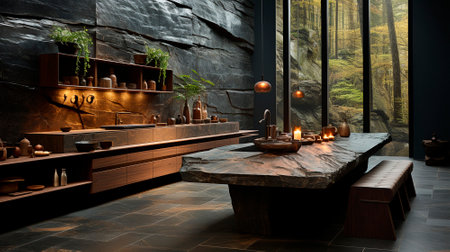 A luxurious desk in the library in a rich house. Dark tones. High quality illustrationの素材